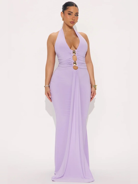 Fashion Nova Dresses & Skirts - Fashion Nova Lilac Halter Maxi Dress with Gold Ring Details